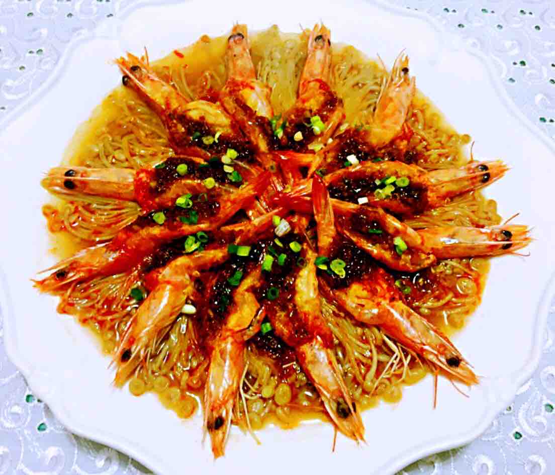 蒜蓉海蝦蒸金針菇的做法-家常味蒸菜譜