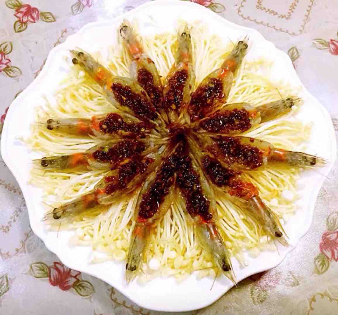 蒜蓉海蝦蒸金針菇的做法-家常味蒸菜譜